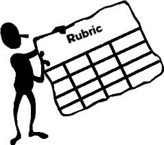 Image of a clip art person holding a blank rubric grid