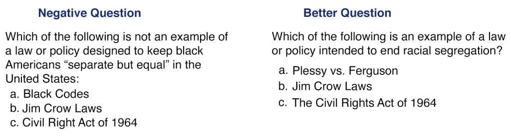 Negative Question: Which of the following is not an example of a law or policy designed to keep black Americans 