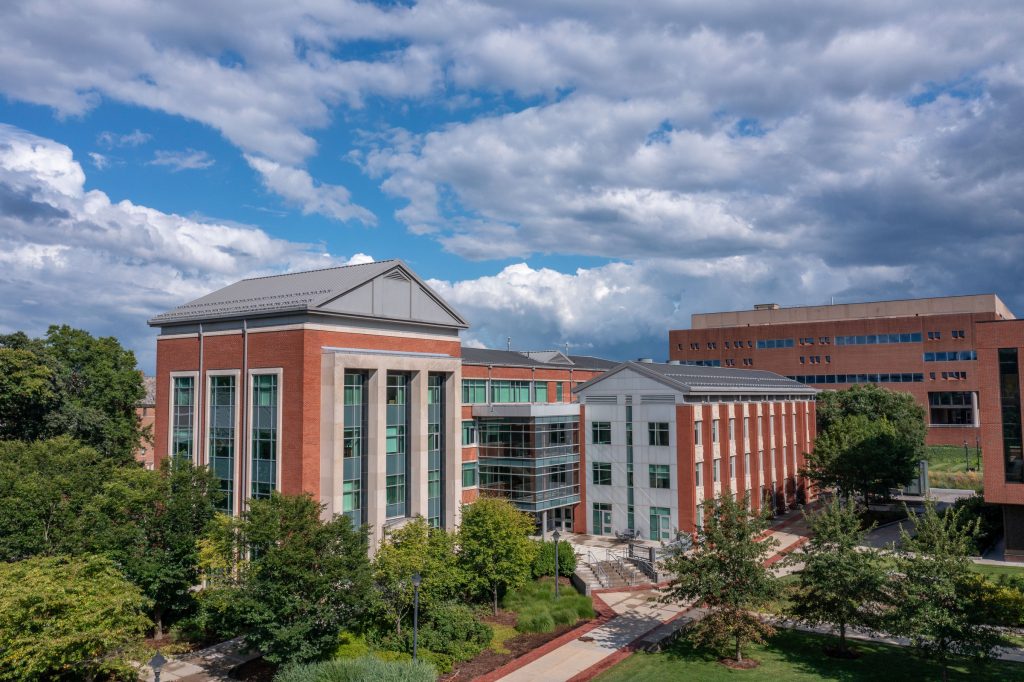 Rowe Center for Undergraduate Education exterior view from drone